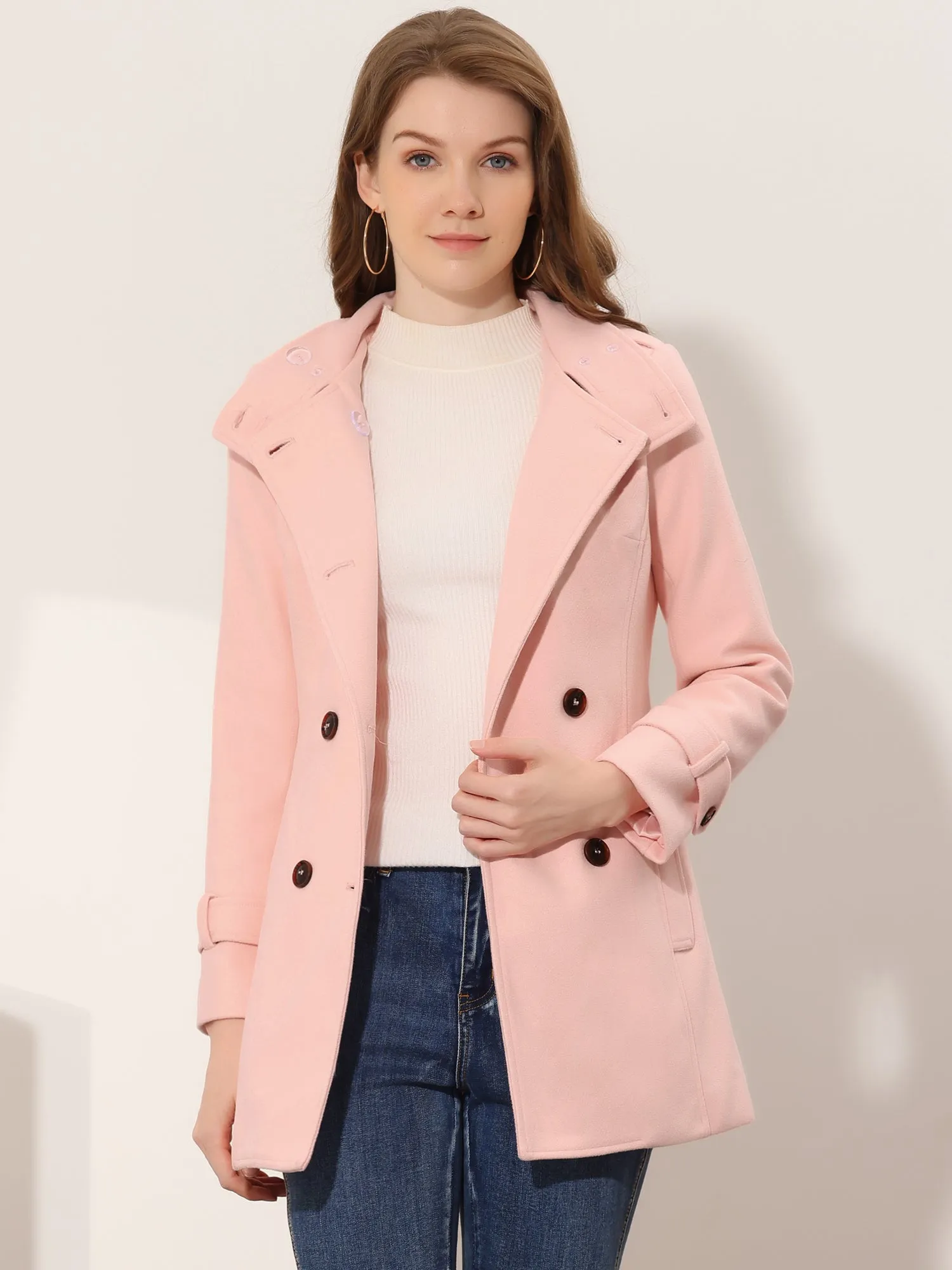 Stand Collar Double Breasted Trendy Belted Winter Coat