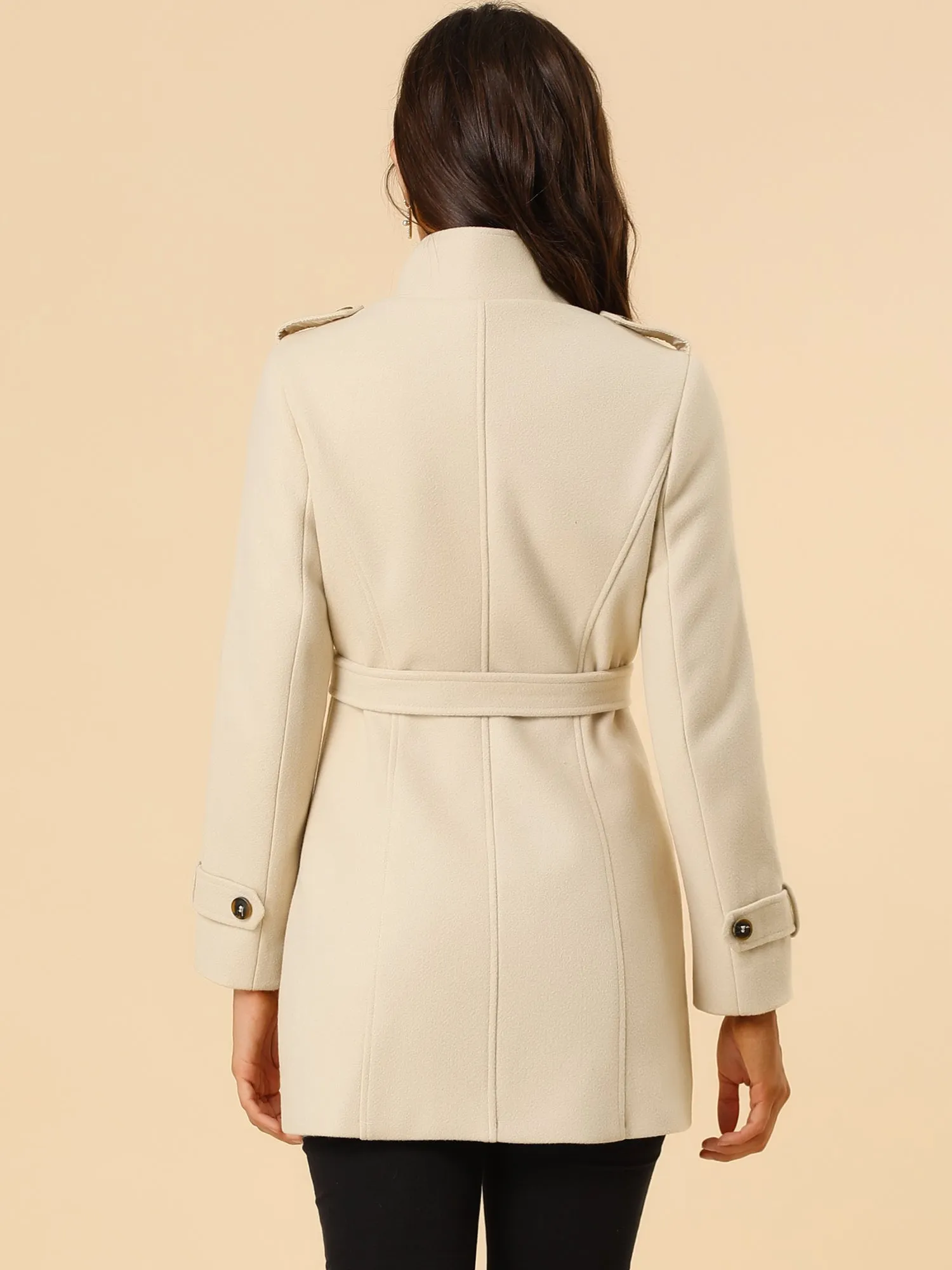 Stand Collar Double Breasted Trendy Belted Winter Coat