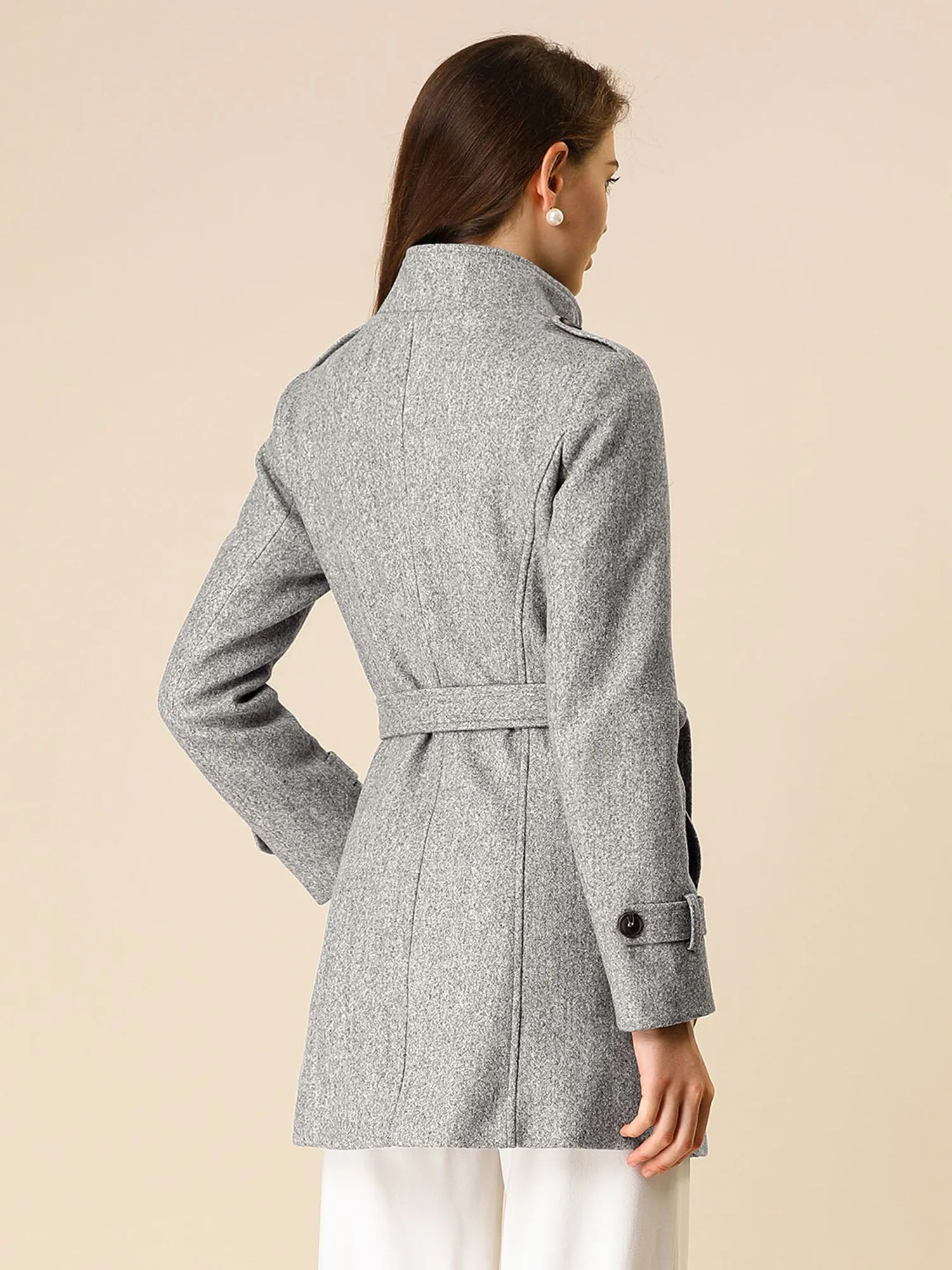 Stand Collar Double Breasted Trendy Belted Winter Coat