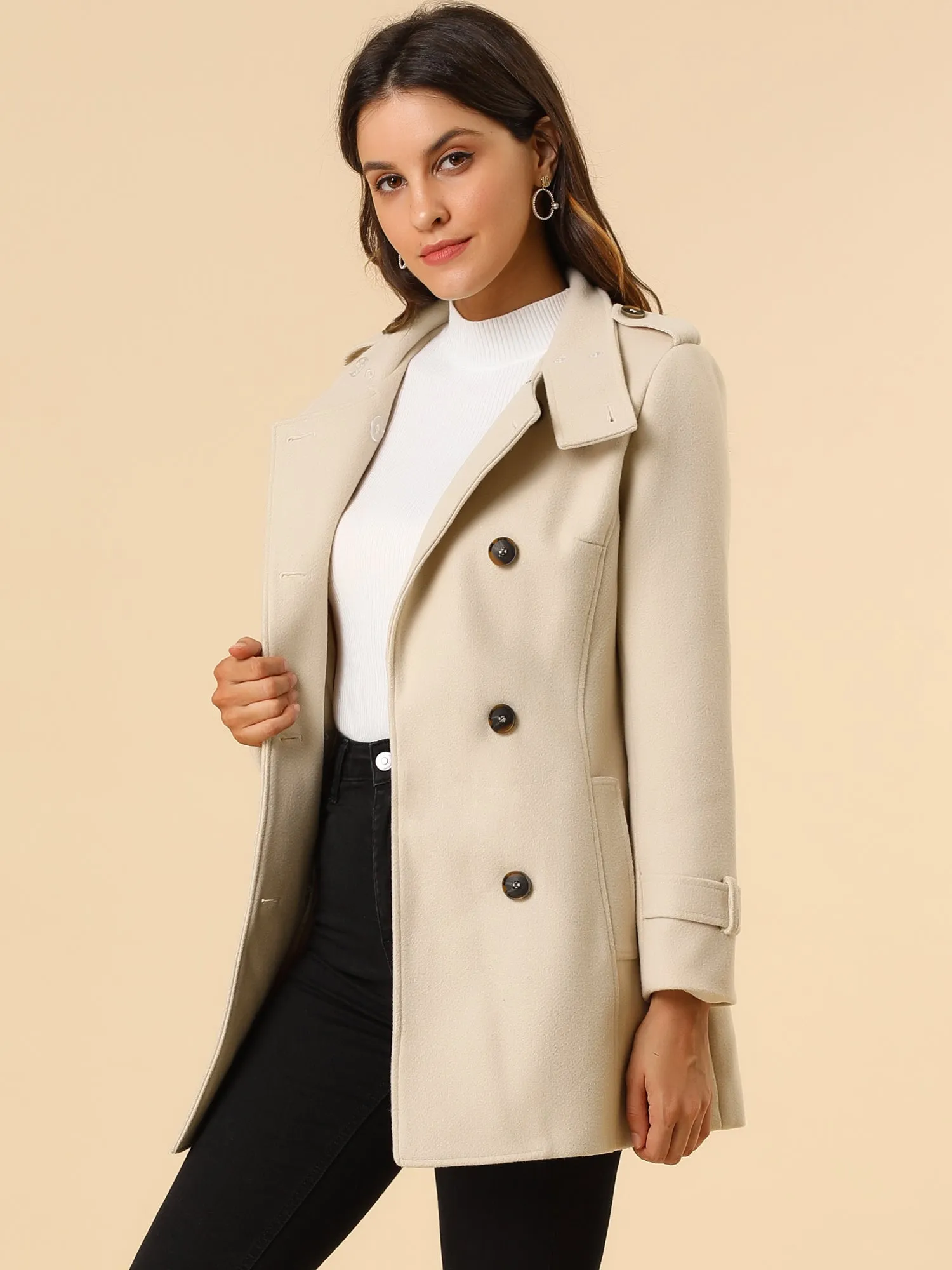 Stand Collar Double Breasted Trendy Belted Winter Coat