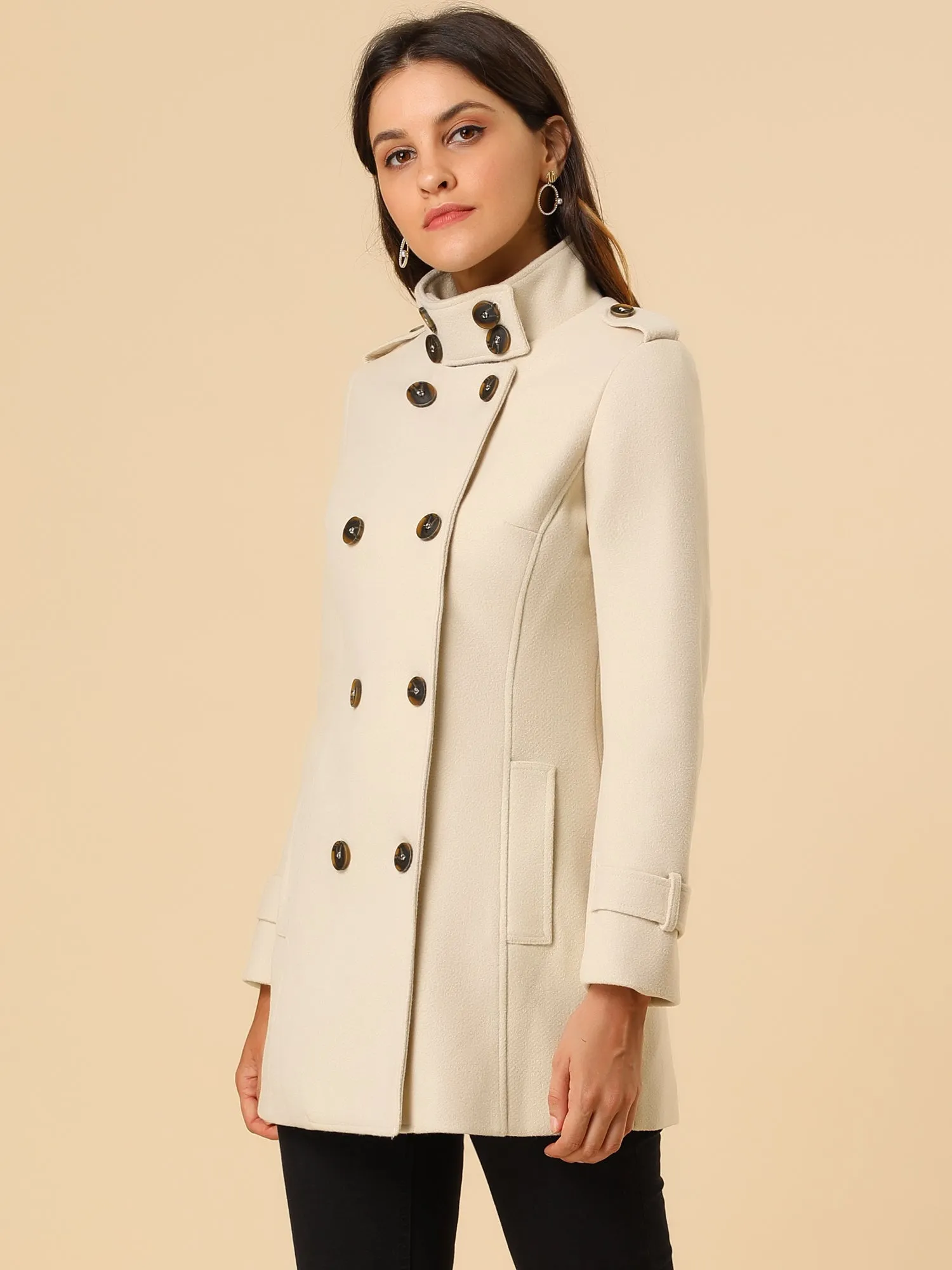 Stand Collar Double Breasted Trendy Belted Winter Coat