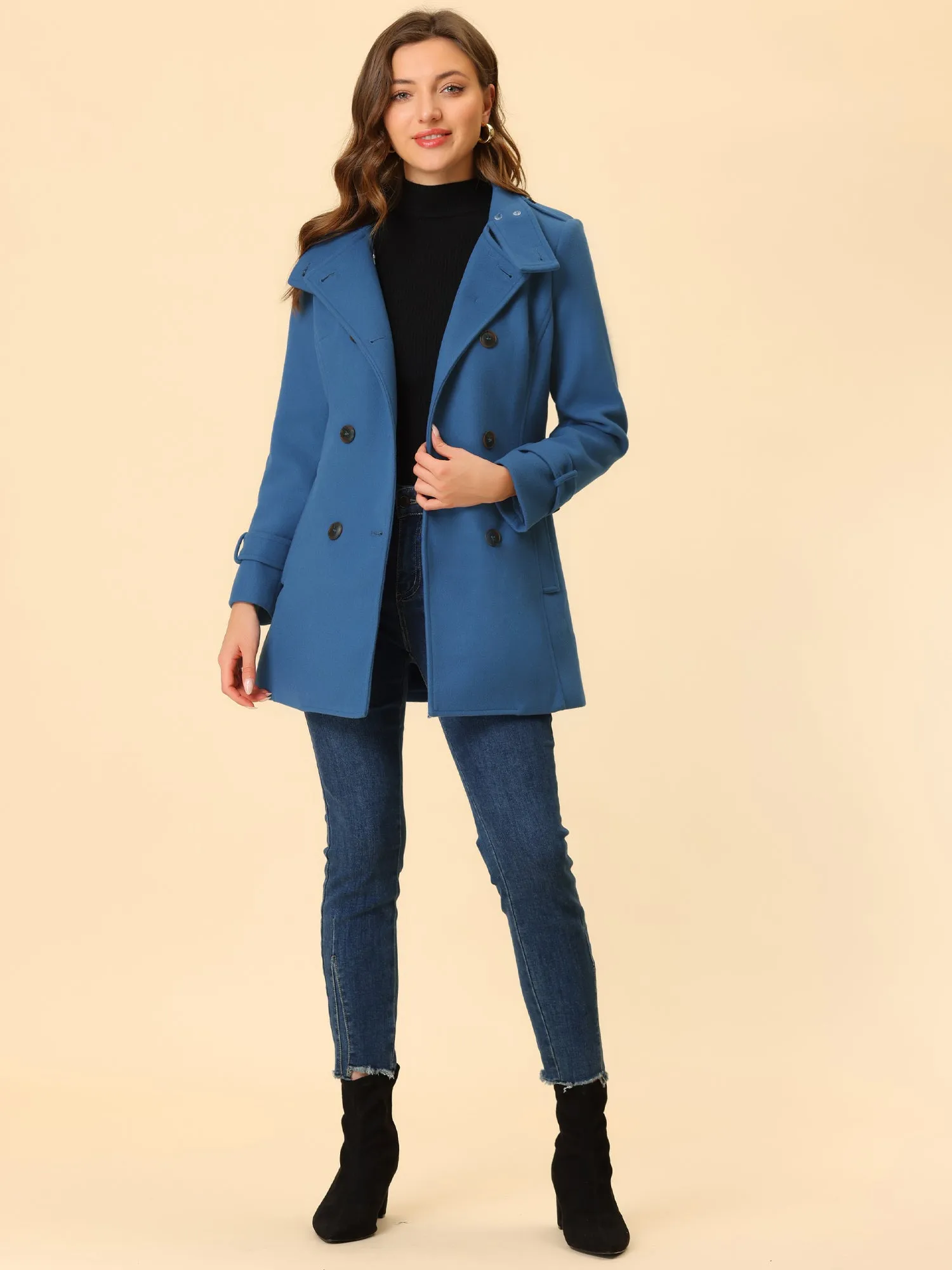 Stand Collar Double Breasted Trendy Belted Winter Coat
