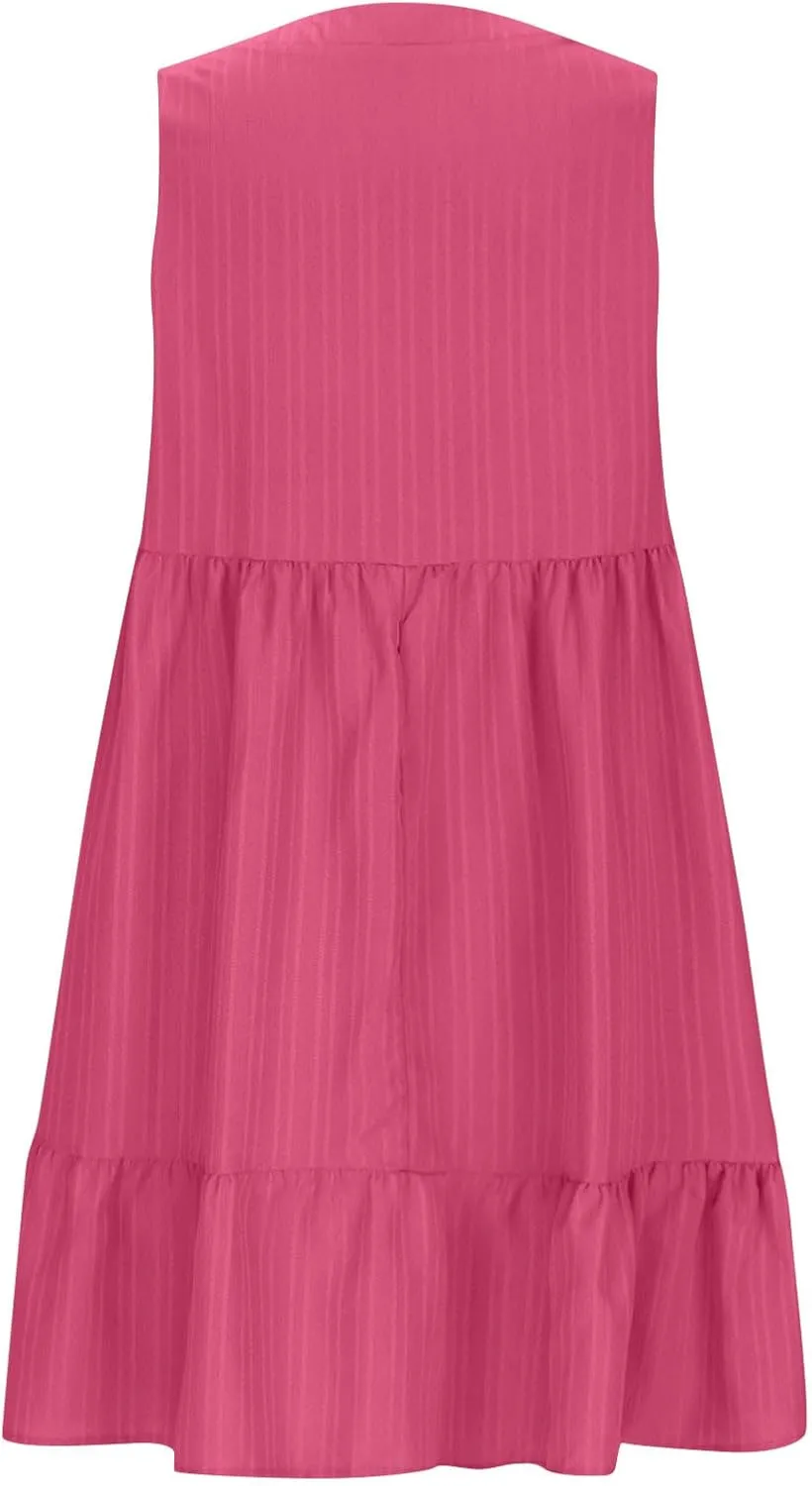Sundresses for Women 2025 Casual Summer Beach Vacation Hawaiian Dress Pleated V Neck Tunic A Line Flowy Mini Dresses
