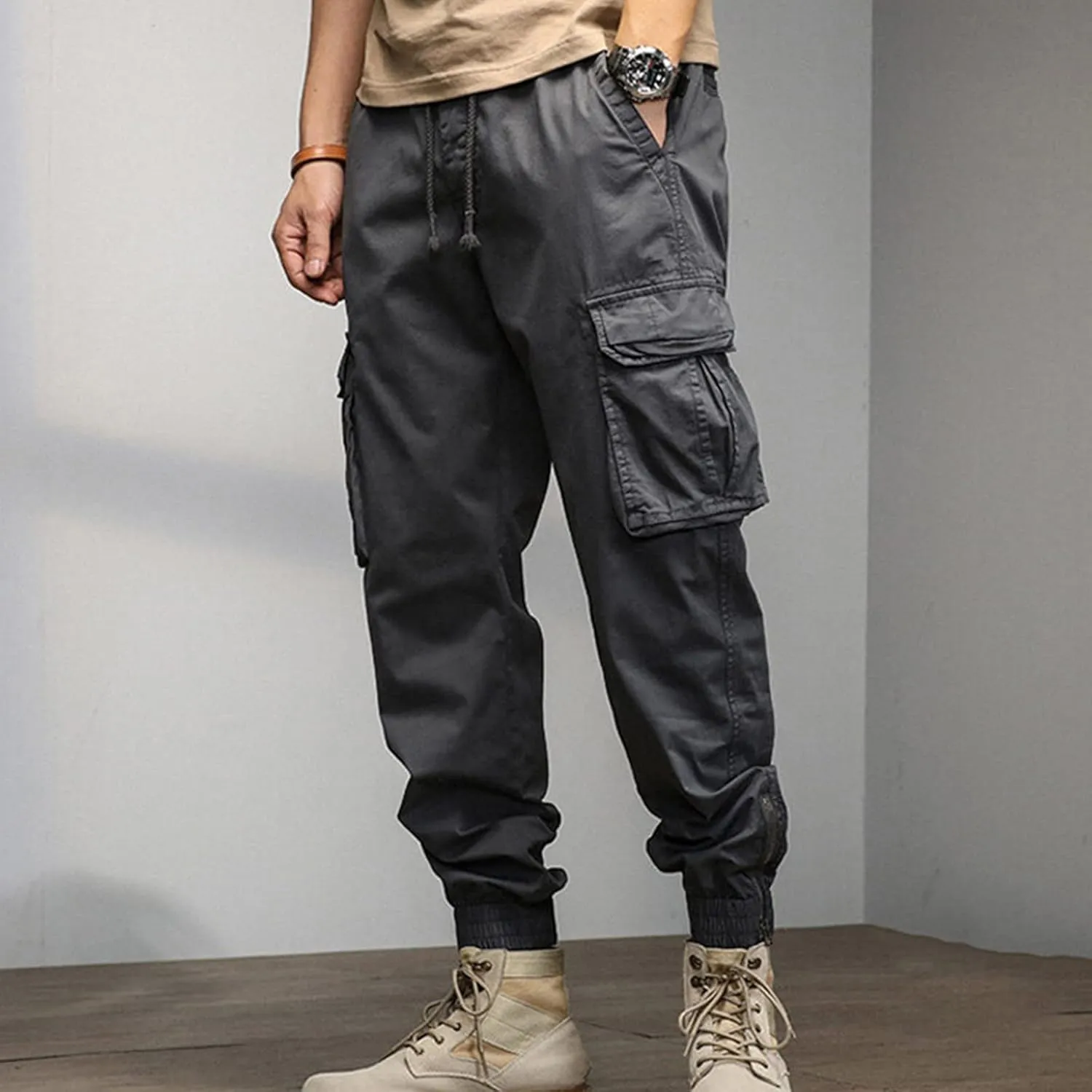Sweatpant for Men with Pockets Loose Sweatpant 2023 Outdoor Autumn Men's Cargo Casual Pants Plain Color Joggers Men's
