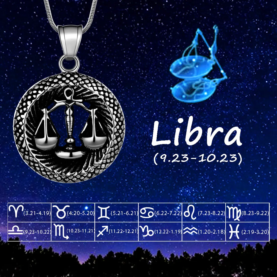 Tokyo Mart Men Zodiac Libra Necklace Pendant Star Sign Constellation Jewelry Women Boys Girls Birthday Gift