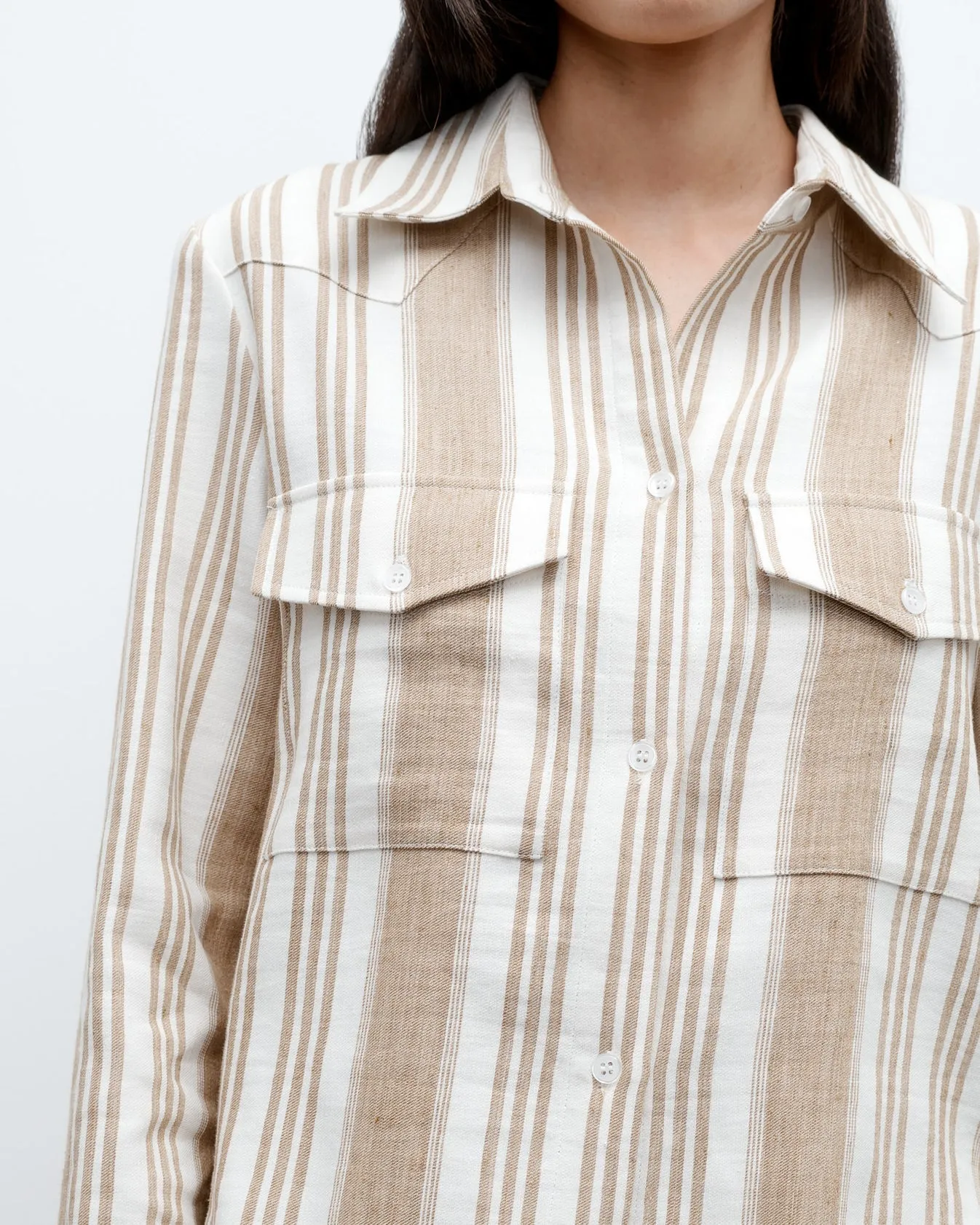 TWP - White/Khaki New Carter Top in Tosca Barre Linen