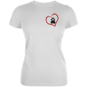 Valentines Day Paw Print Heart Dog White Juniors Soft T-Shirt