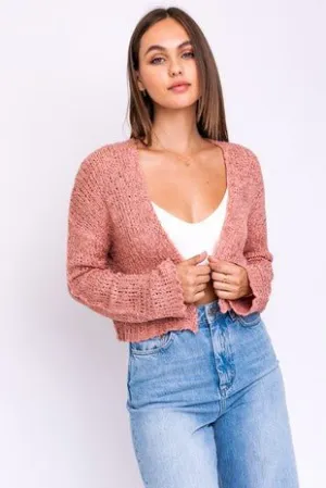 We Want Mauve Open Front Knit Cardigan