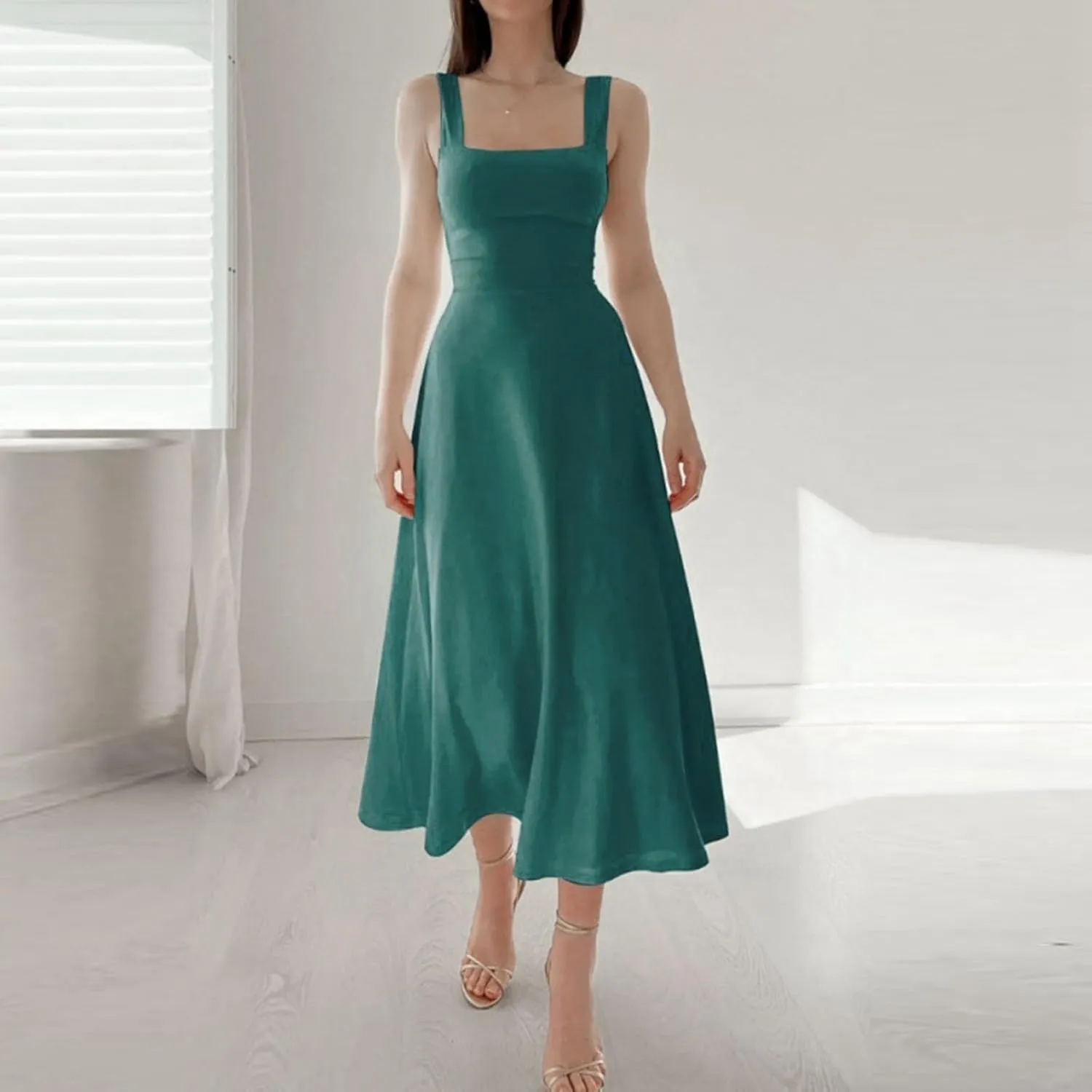 Women Casual Summer Dress Pleated Sundress Loose Split Tank Dress Long Beach Travel 2025 Vacation Dress