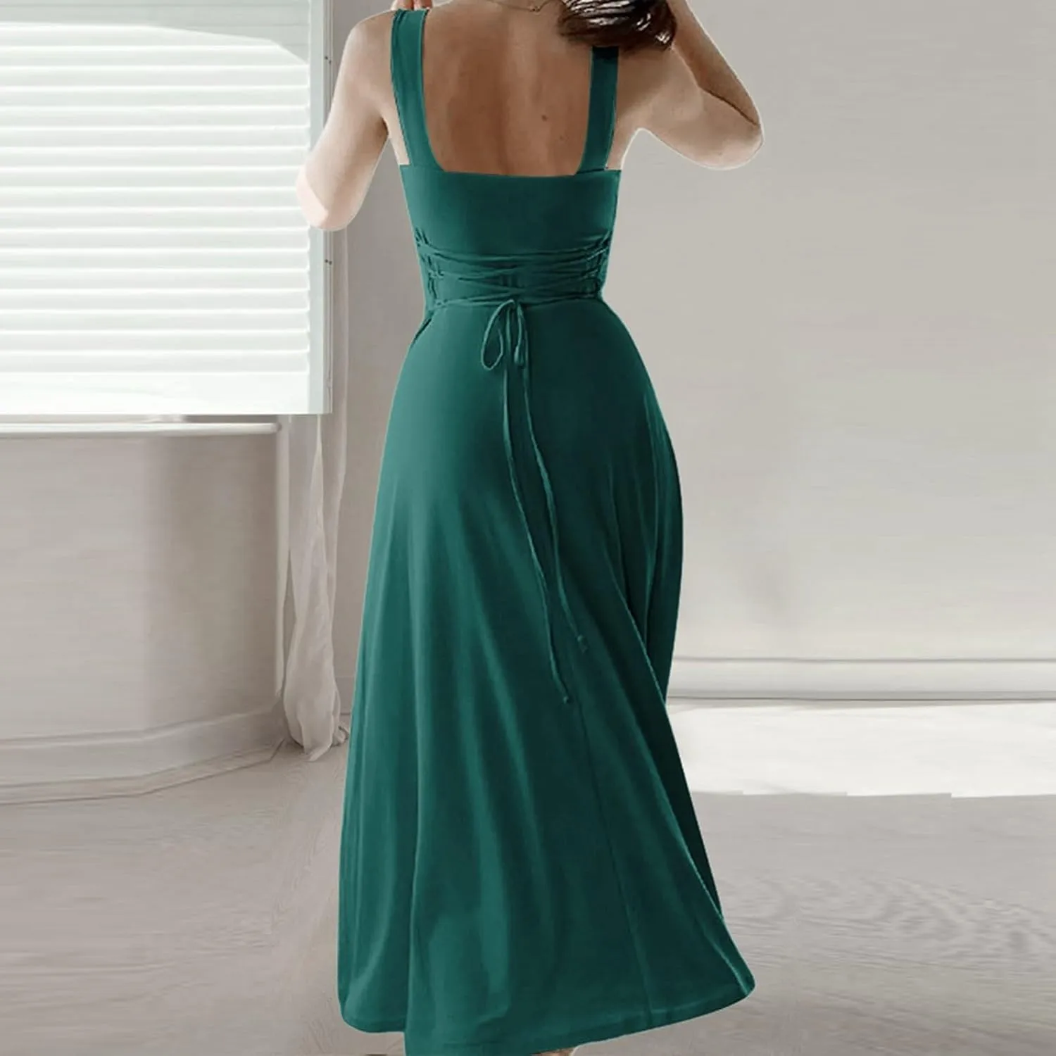Women Casual Summer Dress Pleated Sundress Loose Split Tank Dress Long Beach Travel 2025 Vacation Dress