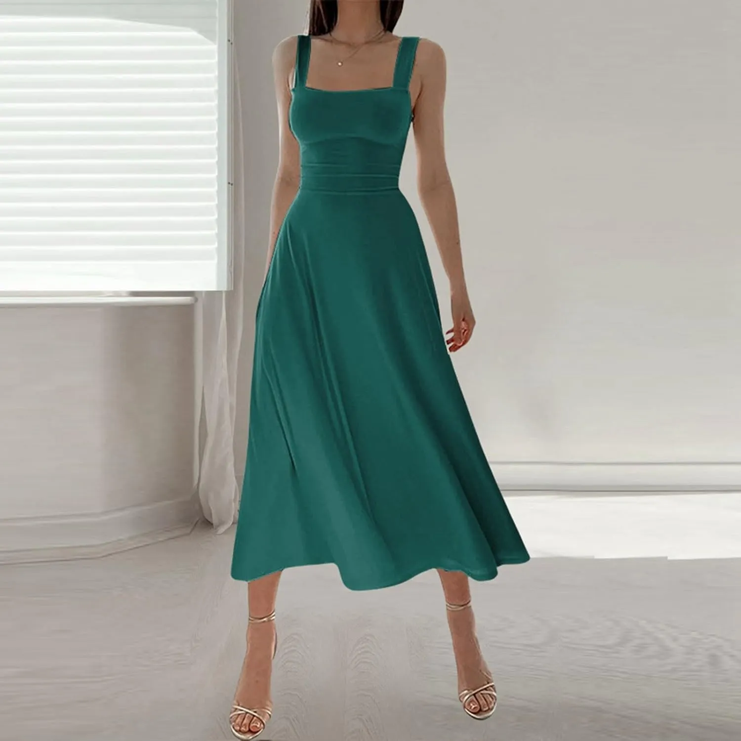 Women Casual Summer Dress Pleated Sundress Loose Split Tank Dress Long Beach Travel 2025 Vacation Dress