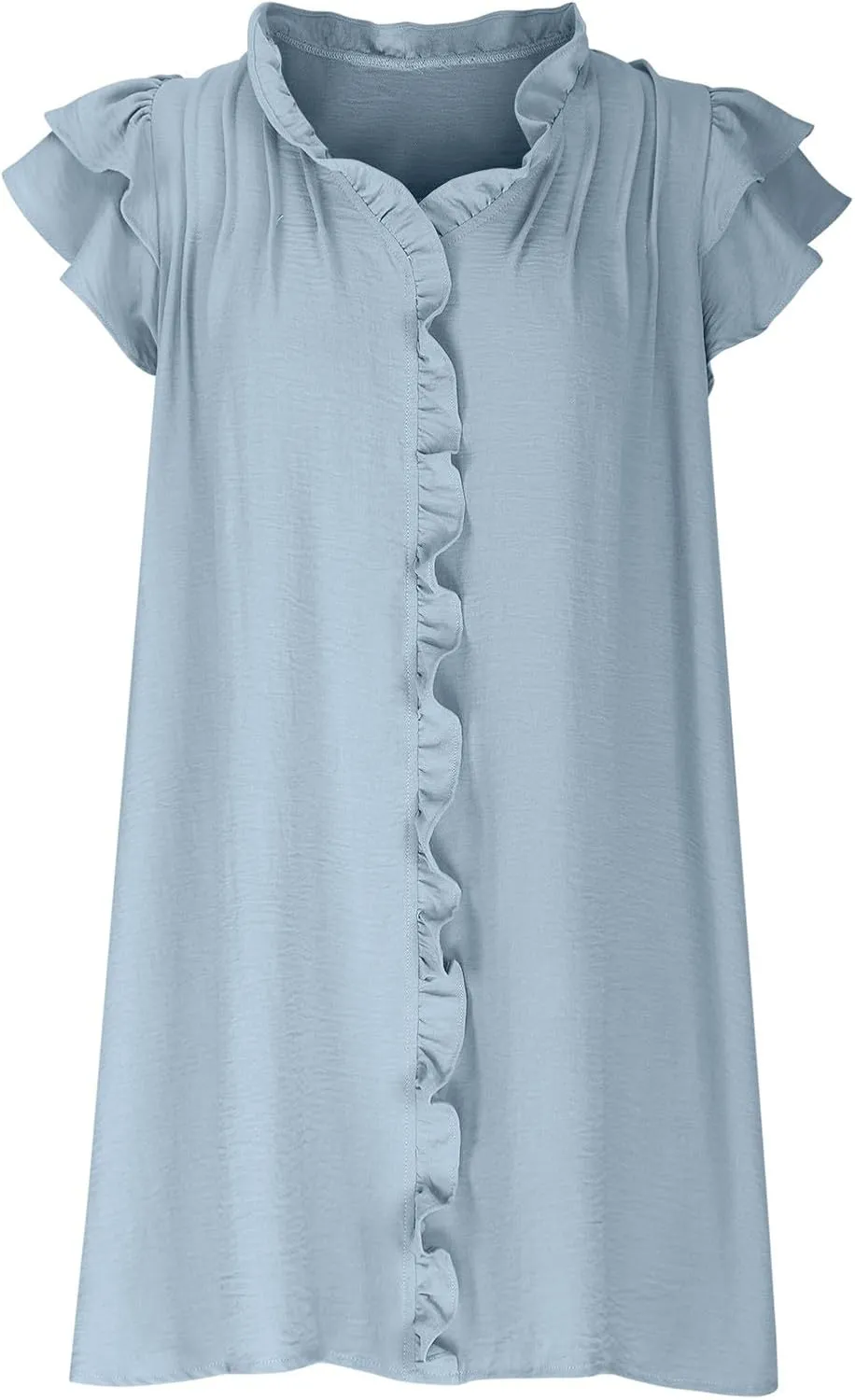 Womens 2024 Summer Tshirt Dresses Casual V-Neck Ruffle Cap Short Sleeve Mini Dress Loose Pleated Beach Sundress