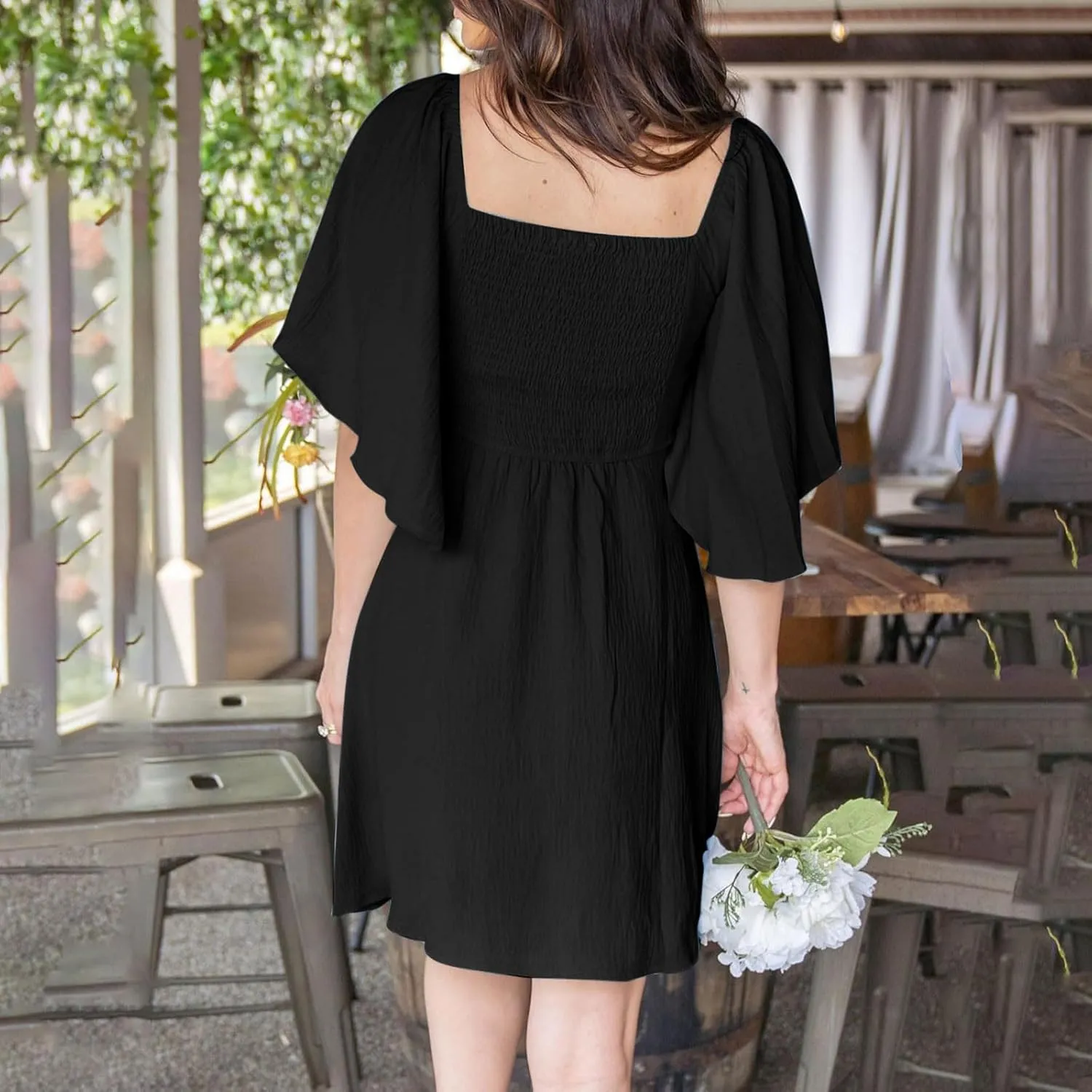 Women's Bow Tie Dresses 2025 Summer Casual Dress Elegant V-Neck Ruffle Short Sleeve Dresses Cocktail Party Mini Dress