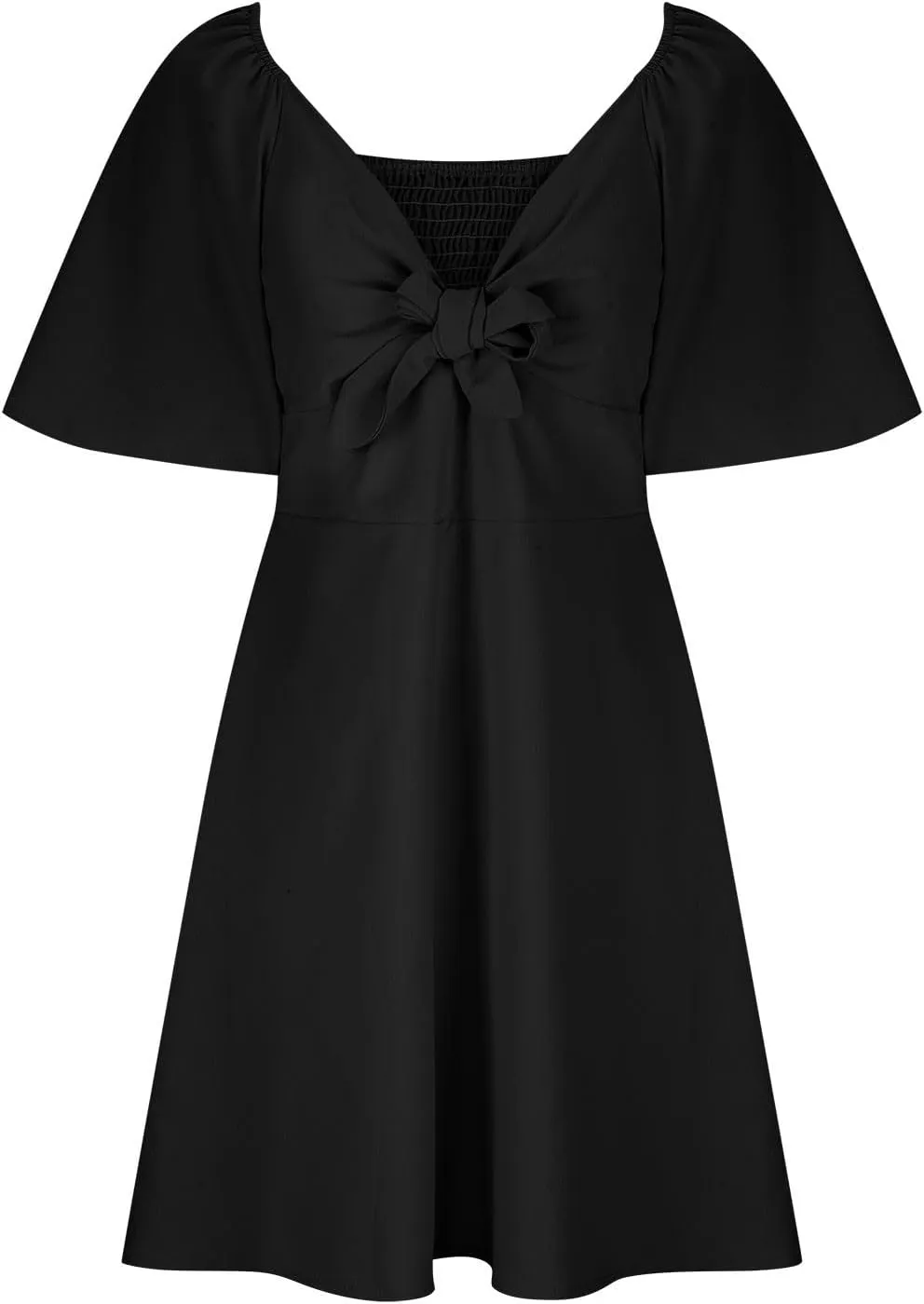 Women's Bow Tie Dresses 2025 Summer Casual Dress Elegant V-Neck Ruffle Short Sleeve Dresses Cocktail Party Mini Dress