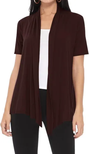 Women's Casual Short Sleeve Draped Open Front Solid Cardigan
