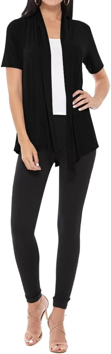Women's Casual Short Sleeve Draped Open Front Solid Cardigan