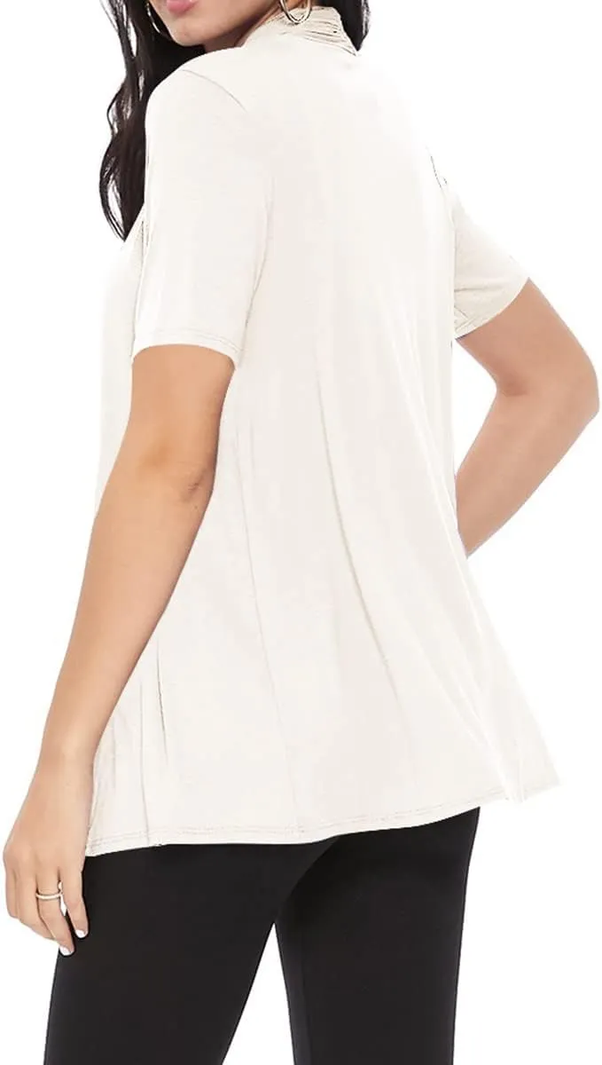 Women's Casual Short Sleeve Draped Open Front Solid Cardigan