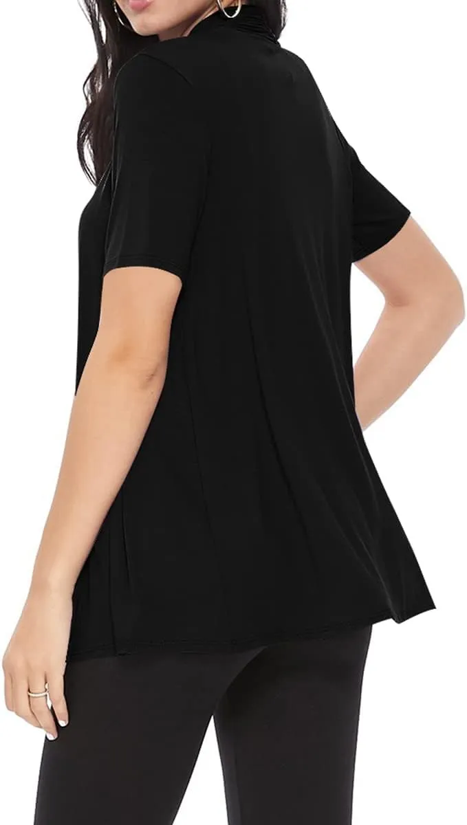 Women's Casual Short Sleeve Draped Open Front Solid Cardigan