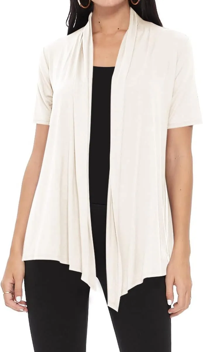 Women's Casual Short Sleeve Draped Open Front Solid Cardigan