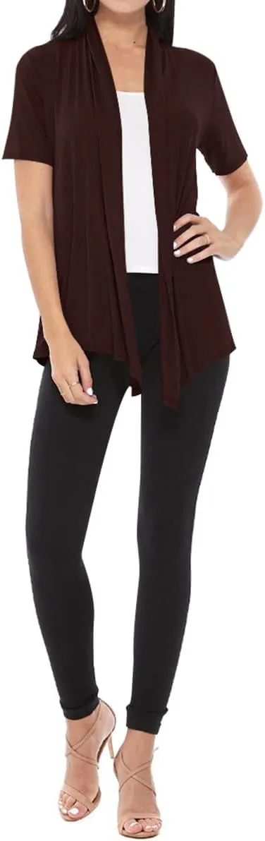 Women's Casual Short Sleeve Draped Open Front Solid Cardigan