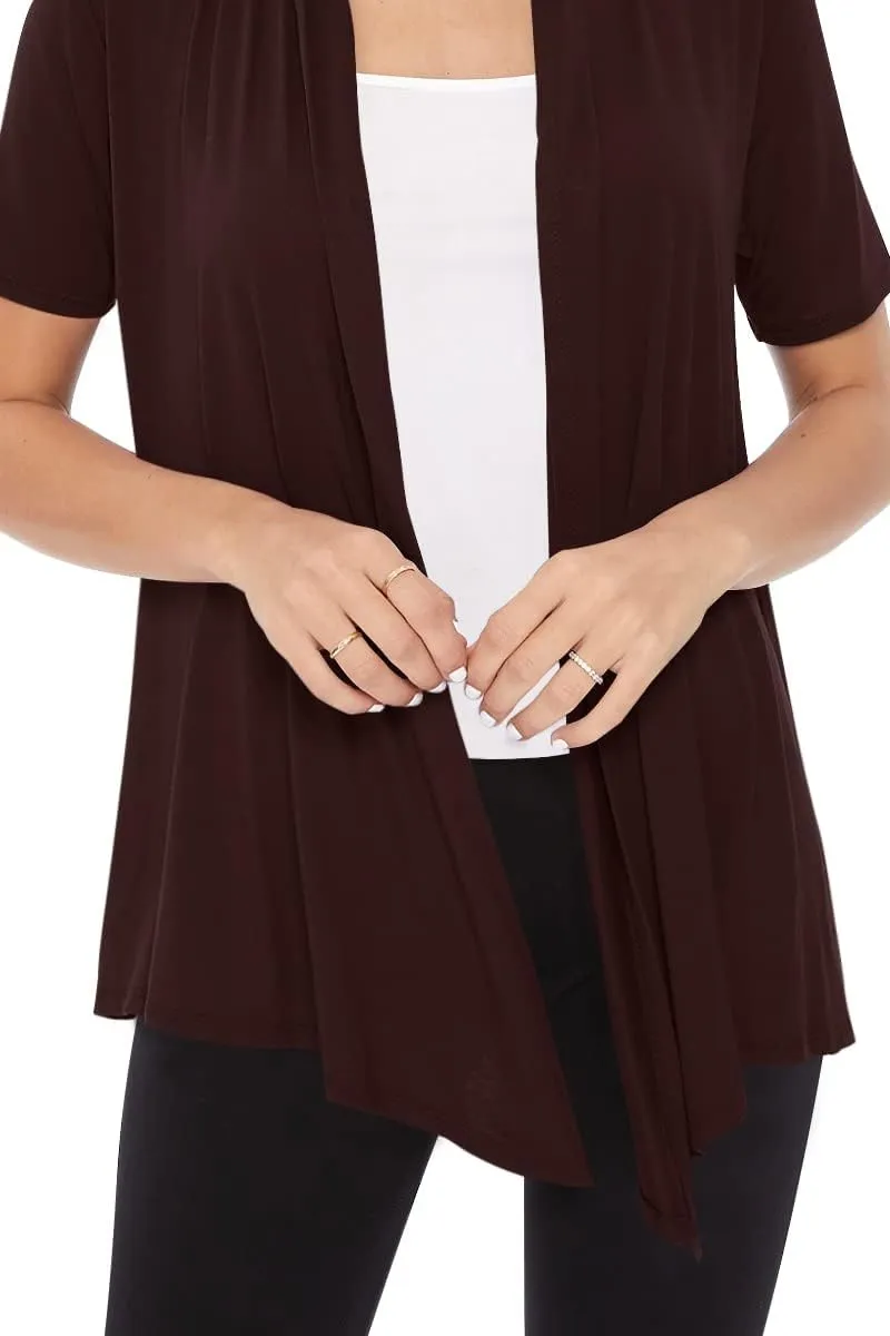Women's Casual Short Sleeve Draped Open Front Solid Cardigan