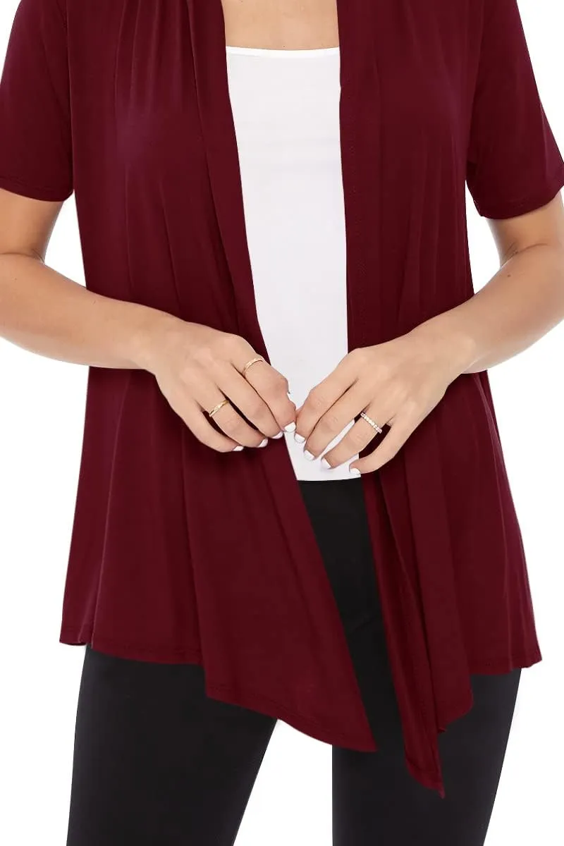 Women's Casual Short Sleeve Draped Open Front Solid Cardigan