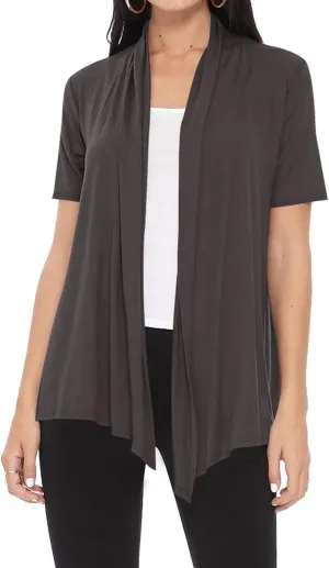 Women's Casual Short Sleeve Draped Open Front Solid Cardigan
