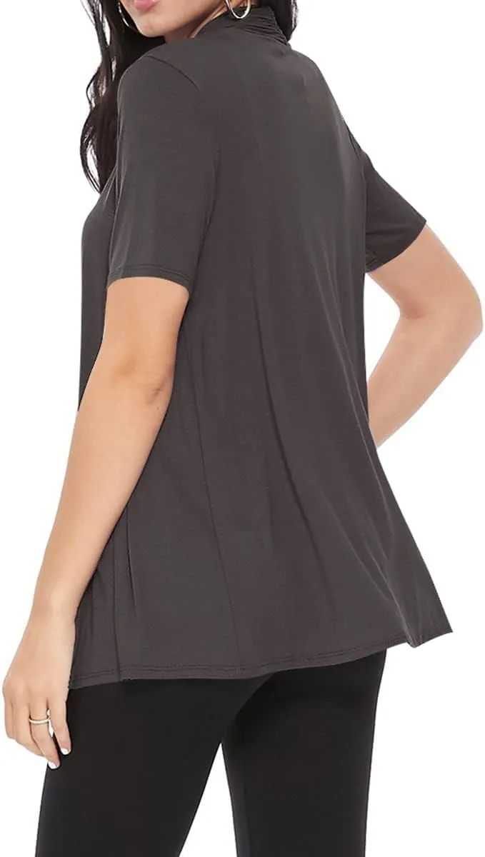 Women's Casual Short Sleeve Draped Open Front Solid Cardigan