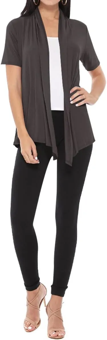 Women's Casual Short Sleeve Draped Open Front Solid Cardigan