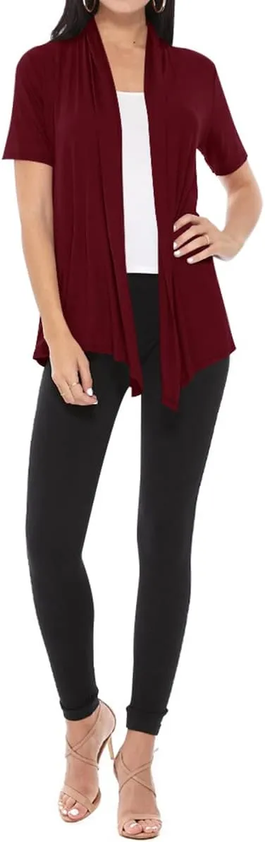 Women's Casual Short Sleeve Draped Open Front Solid Cardigan