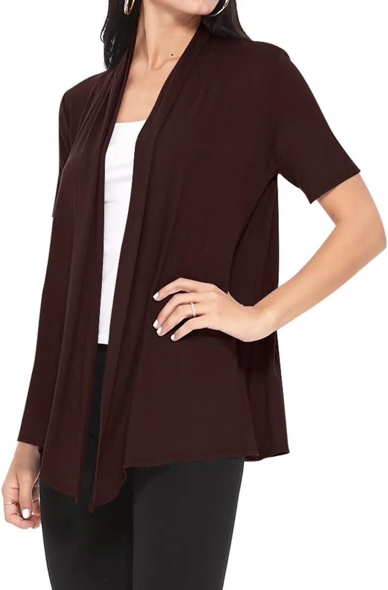 Women's Casual Short Sleeve Draped Open Front Solid Cardigan