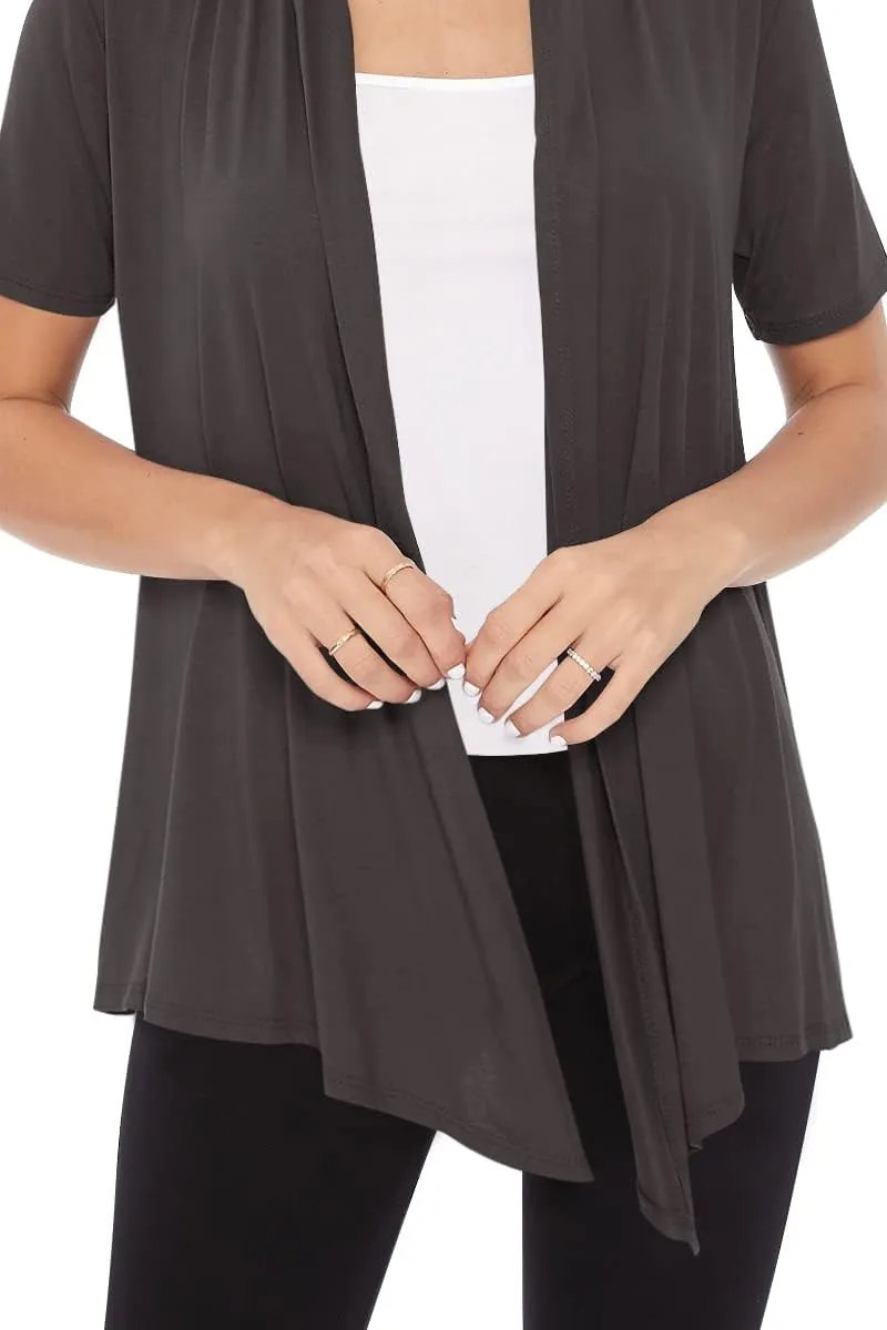 Women's Casual Short Sleeve Draped Open Front Solid Cardigan