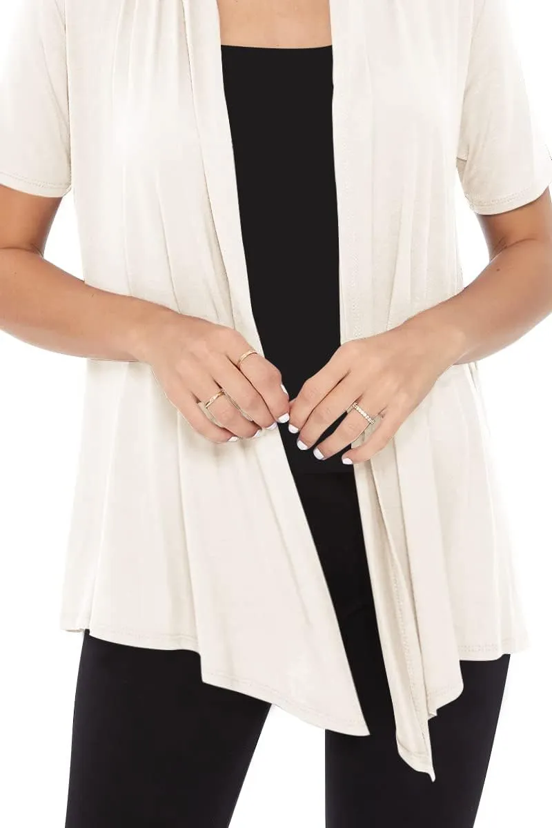 Women's Casual Short Sleeve Draped Open Front Solid Cardigan