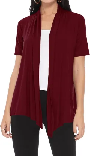Women's Casual Short Sleeve Draped Open Front Solid Cardigan