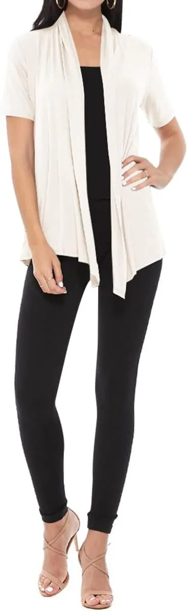 Women's Casual Short Sleeve Draped Open Front Solid Cardigan