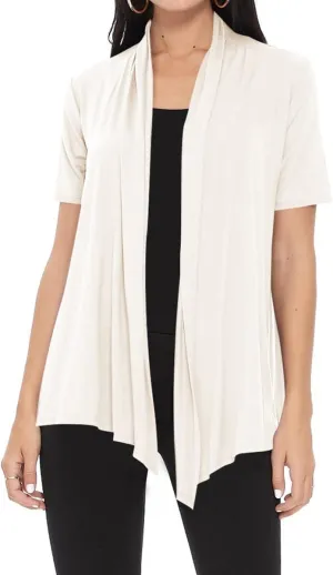 Women's Casual Short Sleeve Draped Open Front Solid Cardigan