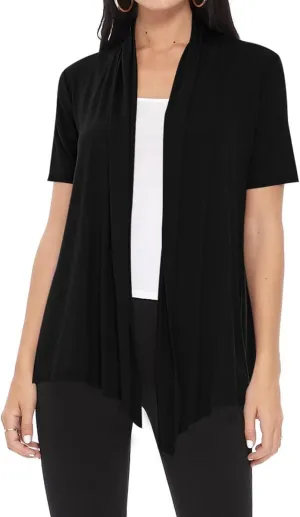 Women's Casual Short Sleeve Draped Open Front Solid Cardigan