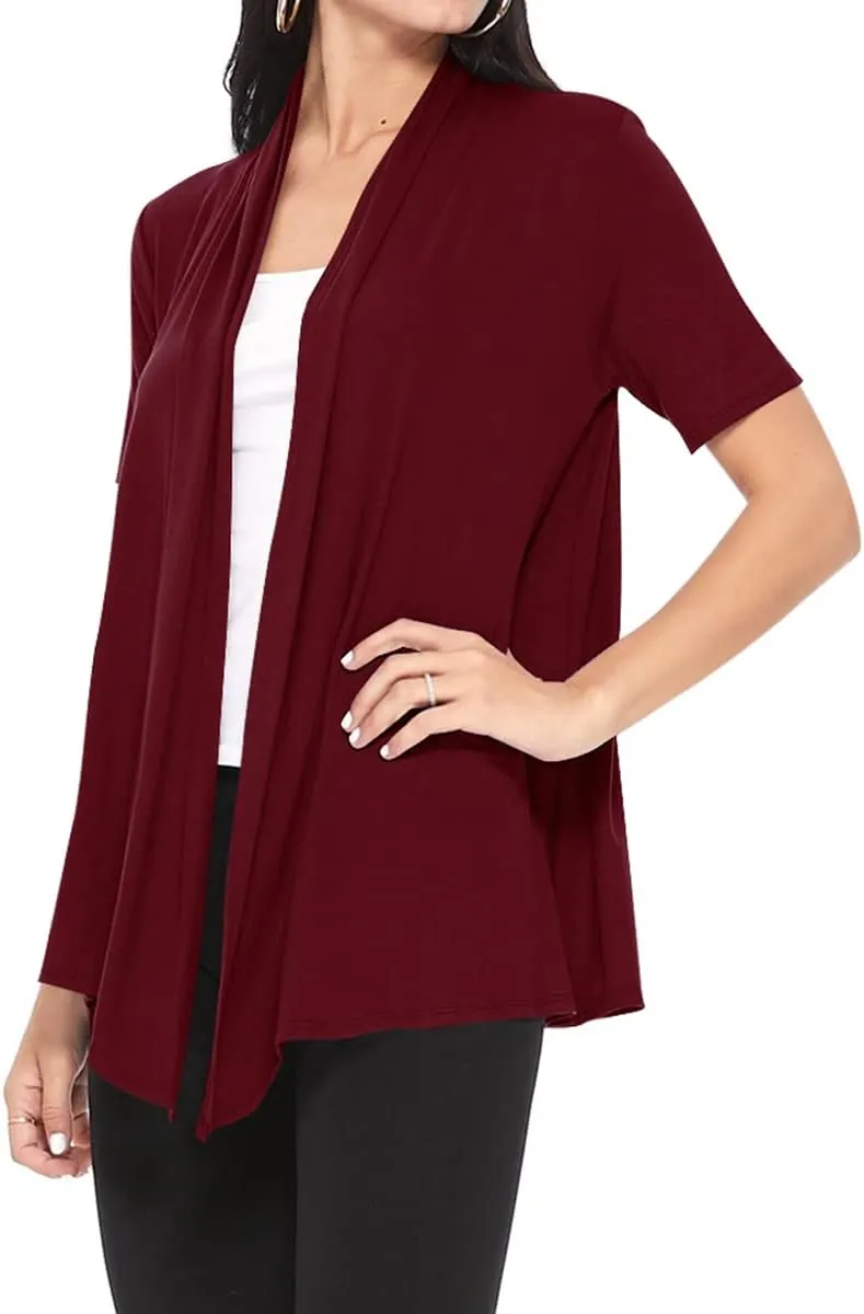 Women's Casual Short Sleeve Draped Open Front Solid Cardigan