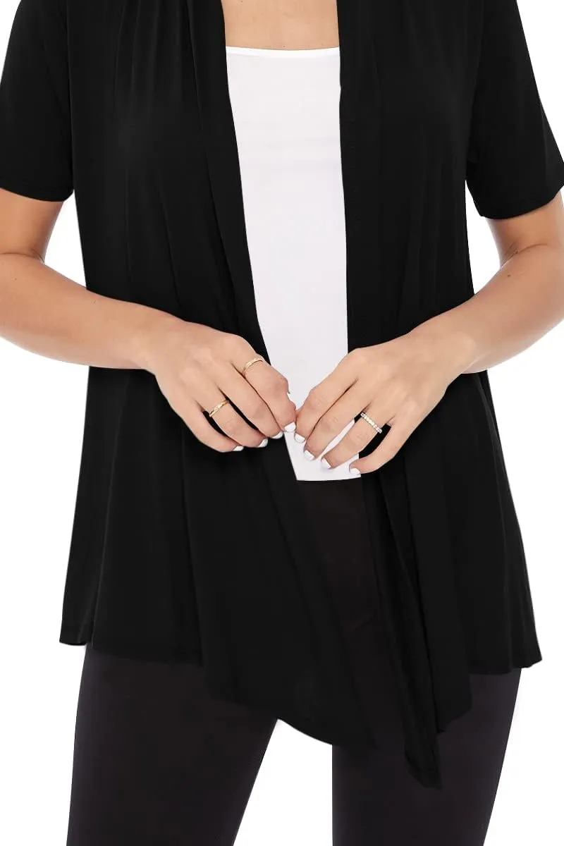 Women's Casual Short Sleeve Draped Open Front Solid Cardigan