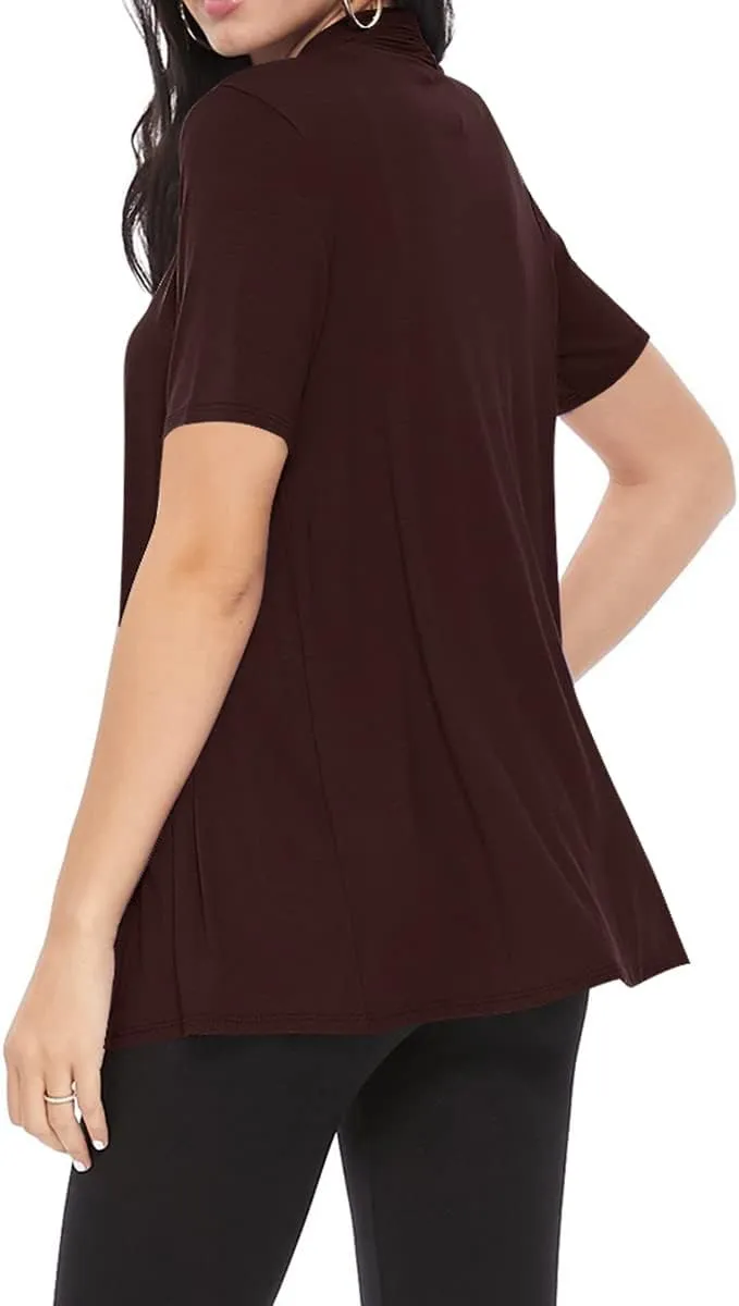 Women's Casual Short Sleeve Draped Open Front Solid Cardigan