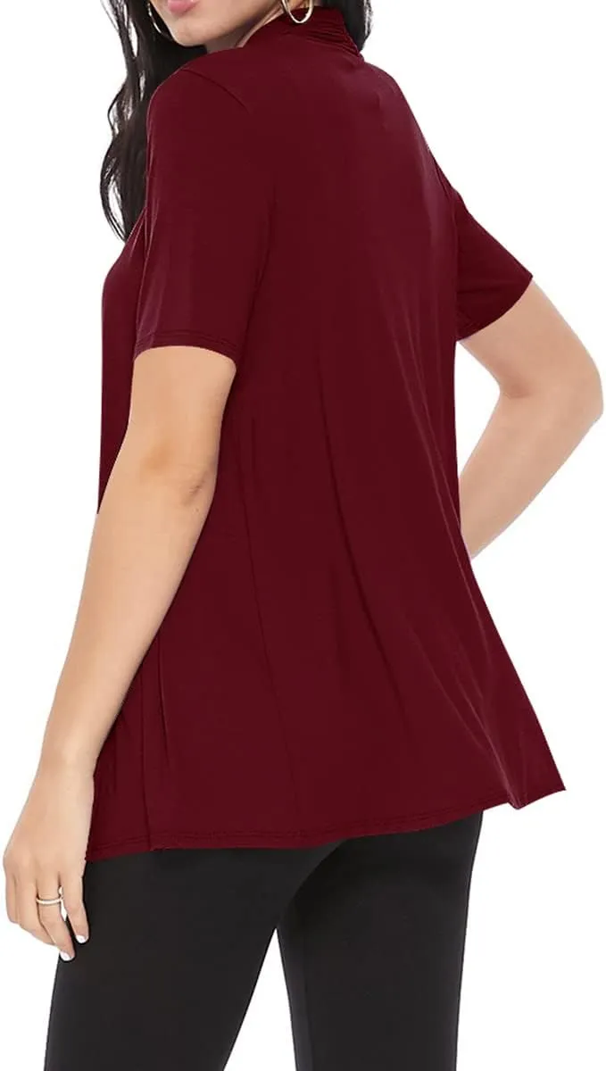 Women's Casual Short Sleeve Draped Open Front Solid Cardigan