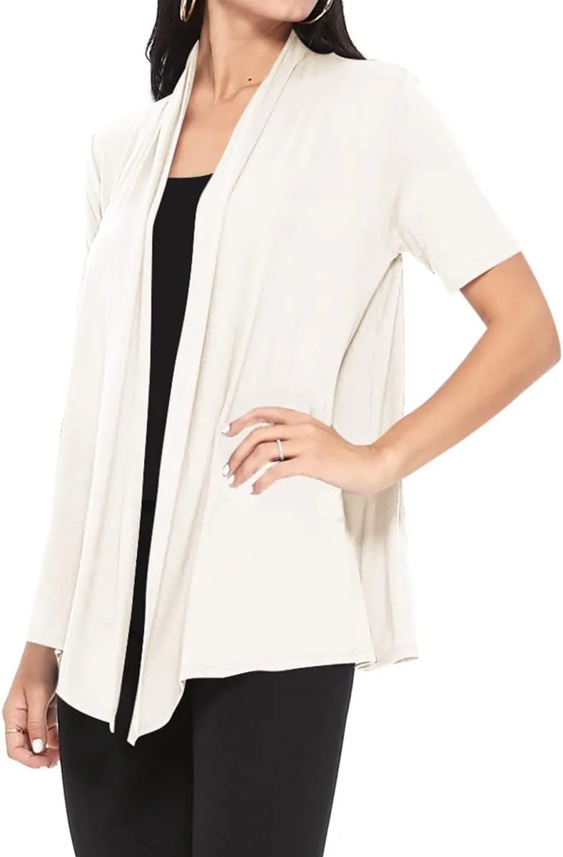 Women's Casual Short Sleeve Draped Open Front Solid Cardigan
