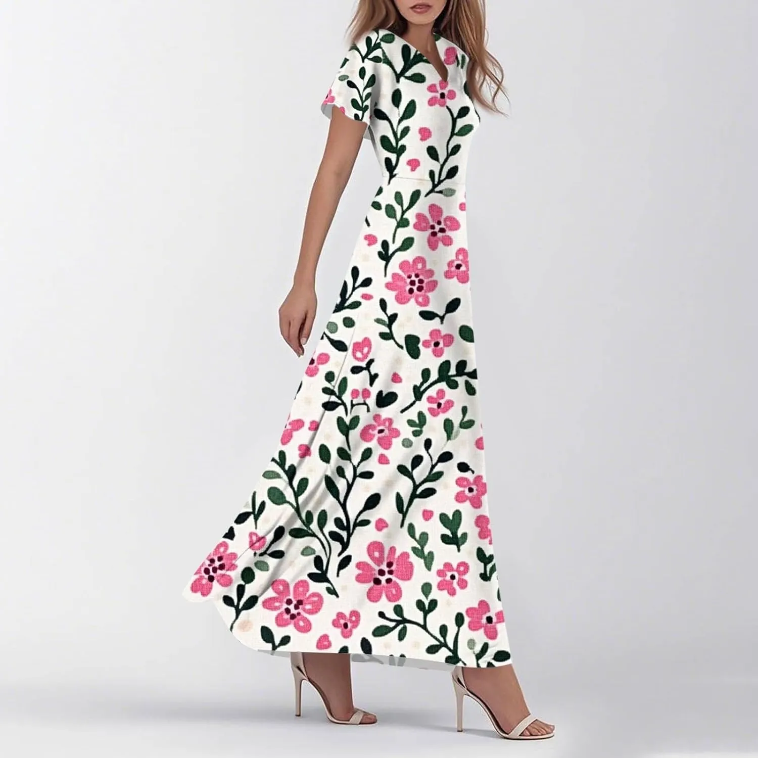 Women's Cute Summer Dresses V Neck Flutter Sleeve Floral Smocked Ruffle Elegant Maxi Sundress 2025 Casual, Xs-2Xl