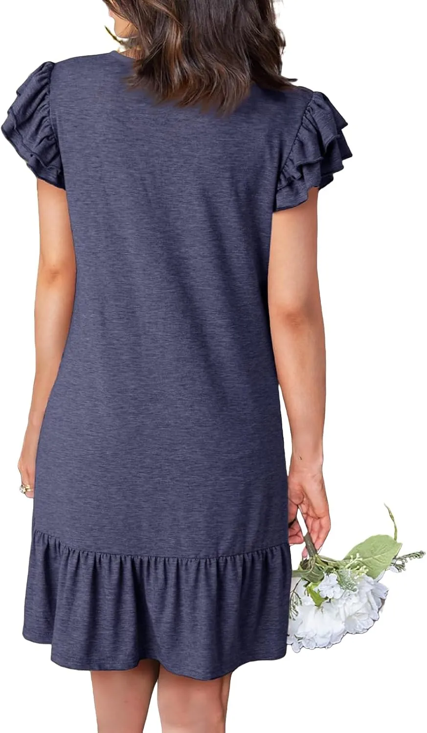 Womens Dresses 2025 Ruffle Cap Sleeve V-Neck Flowy Swing Mini Dress Summer Casual High Waist A Line Sundress for Beach