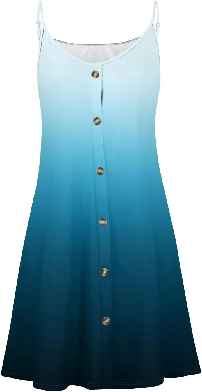 Womens Easter Dress Summer Beach Vacation Halter Dresses Button Down A Line Midi Dress Casual Spaghetti Strap