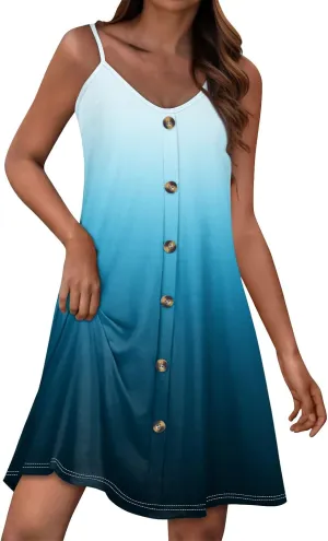 Womens Easter Dress Summer Beach Vacation Halter Dresses Button Down A Line Midi Dress Casual Spaghetti Strap