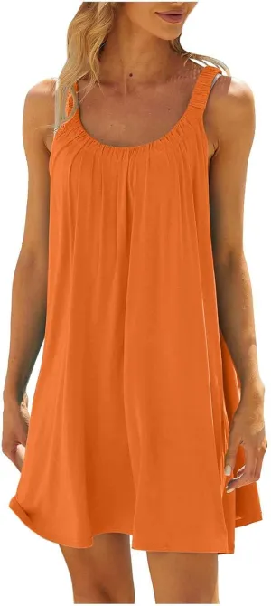 Womens Summer Sundresses Vest Sling Beach Dresses Bikini Beachwear Coverups Casual Vacation Mini Dress