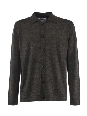 Wool Blend Cardigan with Shirt Collar