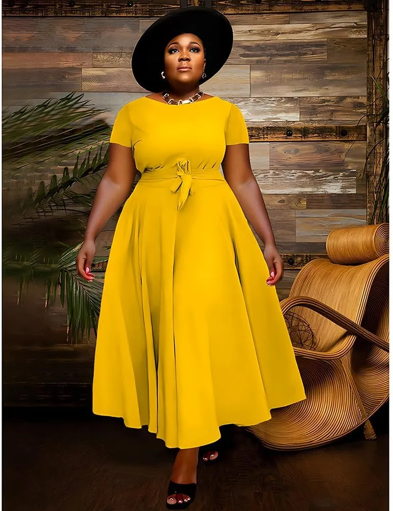 WUSENST Plus Size Formal Dresses for Curvy Women 3/4 Sleeve A-Line Flowy Printing Maxi Dress Pockets