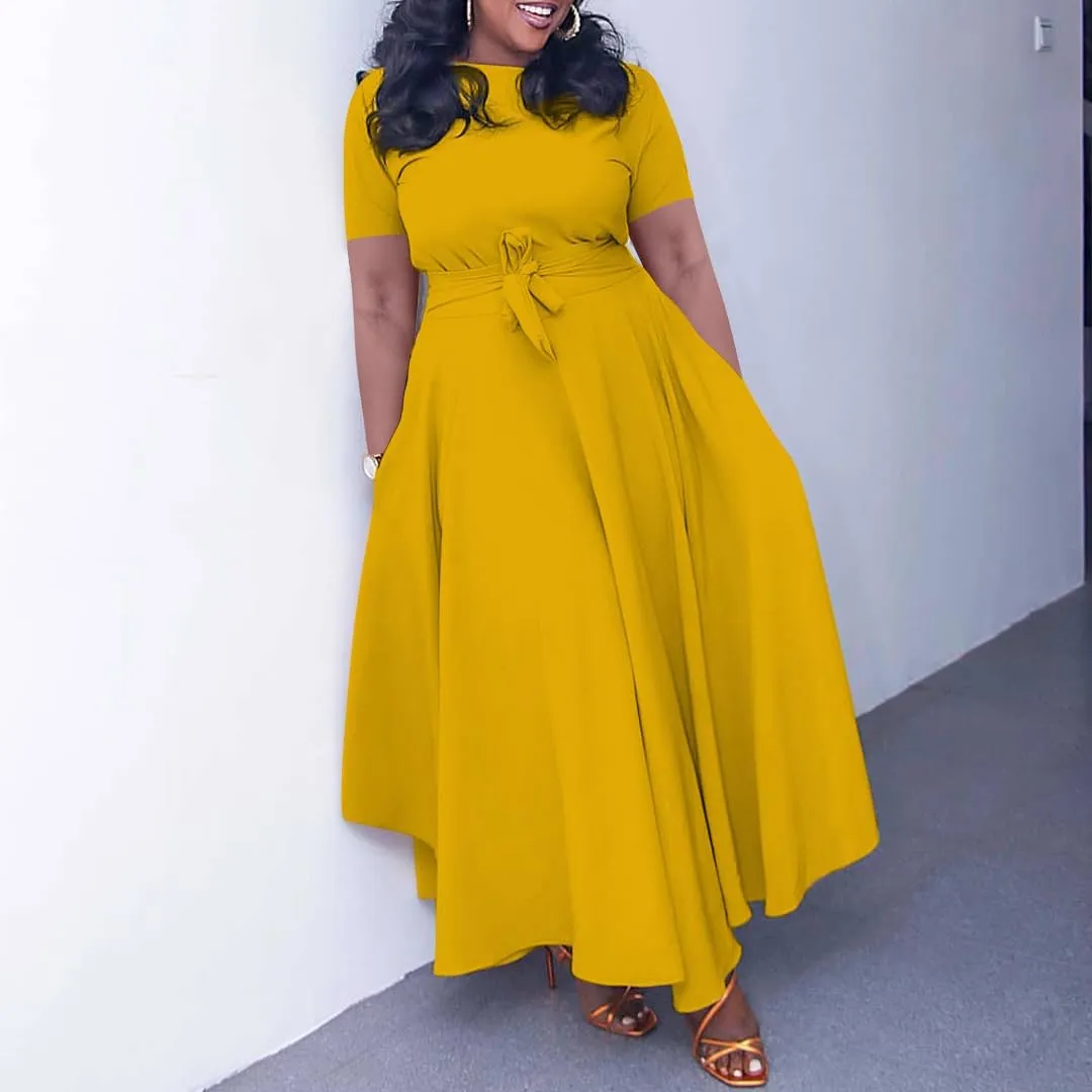 WUSENST Plus Size Formal Dresses for Curvy Women 3/4 Sleeve A-Line Flowy Printing Maxi Dress Pockets